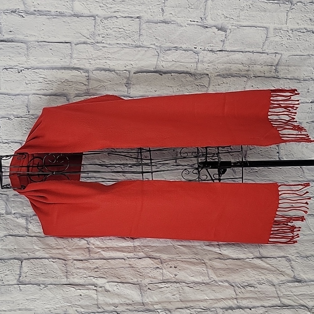 ROYAL ROSSI Red Fringed Cashmere Scarf 12.5 X 62 inches
